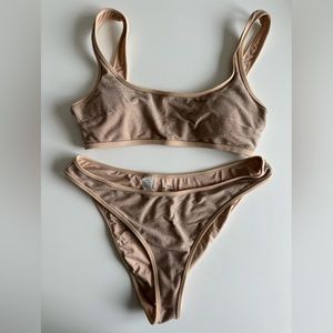 Aerie Shimmer Bikini Set | Neutral Beige | Top L / Bottom XL | Cheeky